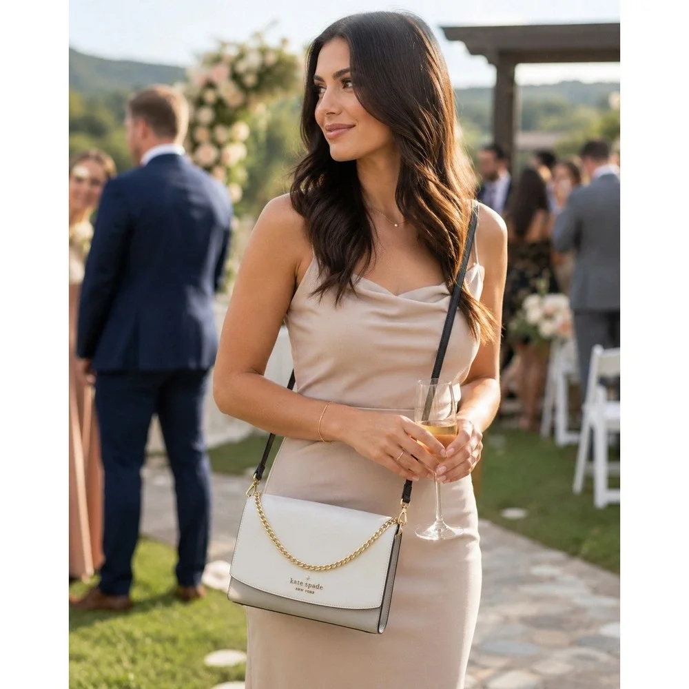 Kate Spade Carson Flap Bag Colorblock Convertible Crossbody Gray White Leather